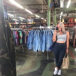 High Waisted Pin Strip Pants